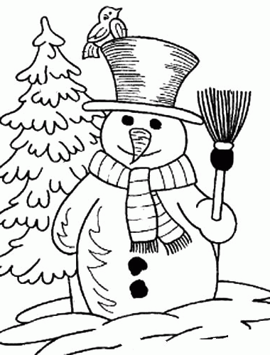 Kolorowanka: Bałwan z ptaszkiem - Kreatywna Zimowa Zabawa kolorowanka do druku